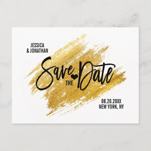 Modern Gold White Black Wedding BEWAAKT DE DATUM Aankondigingskaart (Voorkant)