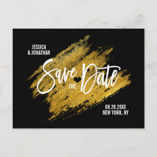 Modern Gold White Black Wedding BEWAAKT DE DATUM Aankondigingskaart