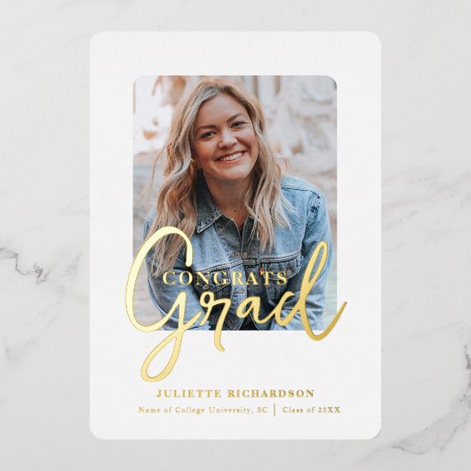 Modern Gold White Photo College Afstudeerfeest Folie Uitnodiging (Voorkant)
