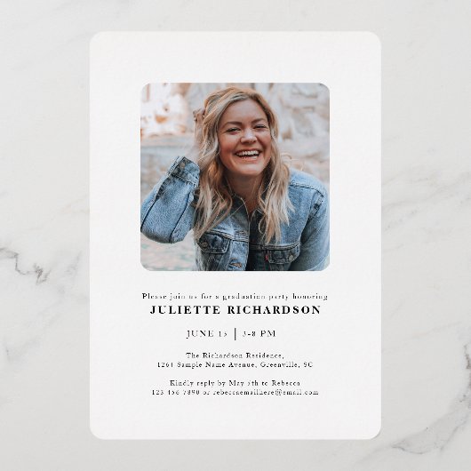 Modern Gold White Photo College Afstudeerfeest Folie Uitnodiging (Achterkant)