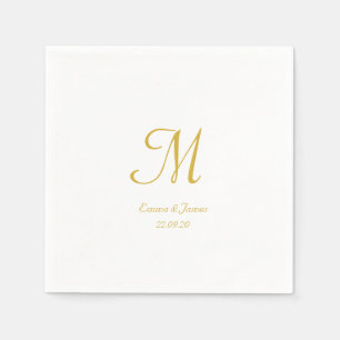 Modern Gold & White Script Monogram Weddenschap Servet