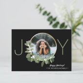Modern Gold Wreath | Joy | Kerstfoto Kaart (Staand voorkant)