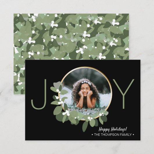 Modern Gold Wreath | Joy | Kerstfoto Kaart (Voorkant / Achterkant)
