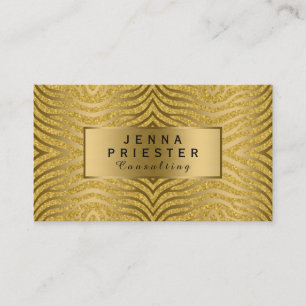Modern Gold Zebra Stripes & Glitter Pattern Visitekaartje
