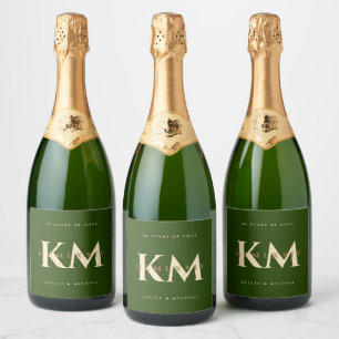 Modern Golden 50th Wedding Jubileum Roman Green Sparkling Wijnetiket