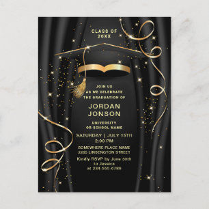 Modern Golden Black Graduation Party Invitation Briefkaart