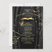 Modern Golden Black Graduation Party QR code Kaart (Voorkant)