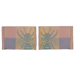 Modern Golden Blue Bee Kussensloop
