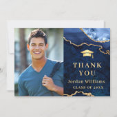 Modern Golden Blue Marble Agate Afstuderen Bedankkaart (Voorkant)