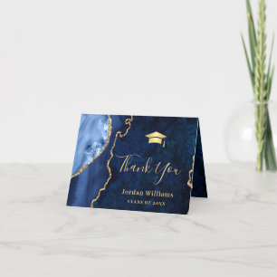 Modern Golden Blue Marble Agate Graduation Party Bedankkaart