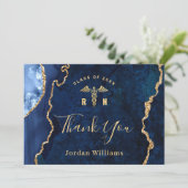 Modern Golden Blue Marble RN Nursing Afstuderen Bedankkaart (Staand voorkant)