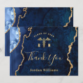 Modern Golden Blue Marble RN Nursing Afstuderen Bedankkaart (Voorkant / Achterkant)