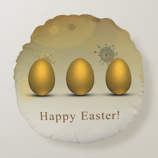 Modern Golden Easter Eggs Rond Kussen (Voorkant)