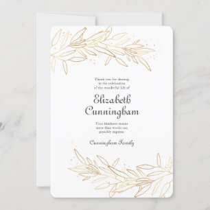 Modern Golden Floral Memorial Bedankkaart