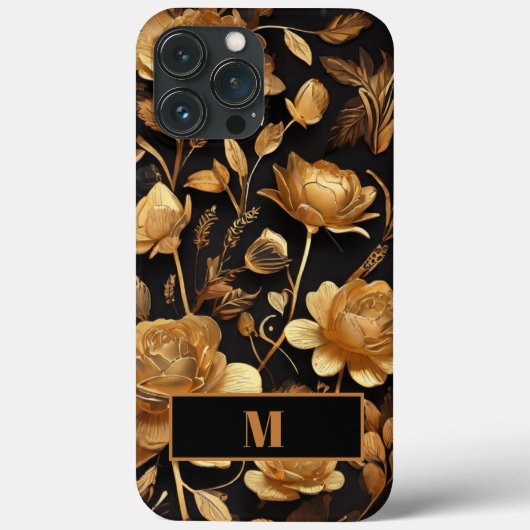 Modern Golden Flowers Initiaal minimaal Case-Mate iPhone Case (Achterkant)
