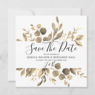 Modern Golden Garden Leaves Wedding Save The Date