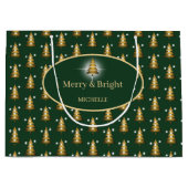 Modern Golden Glitter Green Christmas Tree  Groot Cadeauzakje (Voorkant)