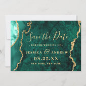Modern Golden Green Agate Marble Wedding Save The Date (Voorkant)