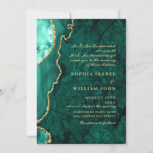 Modern Golden Green Marble Agate Wedding Kaart