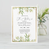 Modern Golden Greenery & Classic Border bruiloft Kaart (Staand voorkant)