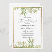 Modern Golden Greenery & Classic Border bruiloft Kaart (Voorkant / Achterkant)