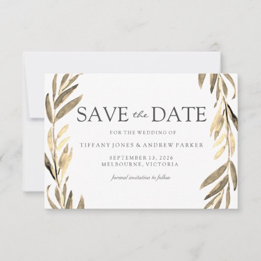Modern Golden Leaf redt de datum Save The Date (Voorkant)