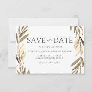 Modern Golden Leaf redt de datum Save The Date