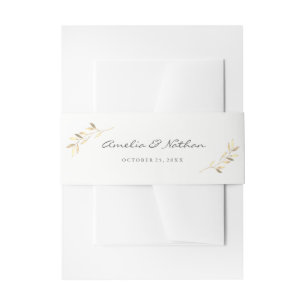Modern Golden Leaf Wedding Belly Band Uitnodigingen Wikkel