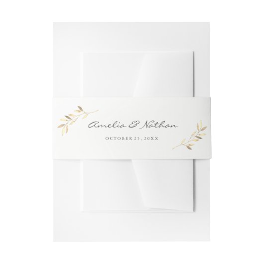 Modern Golden Leaf Wedding Belly Band Uitnodigingen Wikkel (Voorkant Voorbeeld)