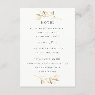 Modern Golden Leaf Wedding Hotel Accommodatie Informatiekaartje