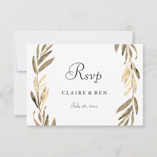 Modern Golden Leaf Wreath Wedding RSVP (Voorkant)