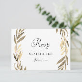 Modern Golden Leaf Wreath Wedding RSVP (Staand voorkant)