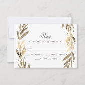 Modern Golden Leaf Wreath Wedding RSVP (Achterkant)