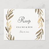 Modern Golden Leaf Wreath Wedding RSVP Briefkaart (Voorkant)