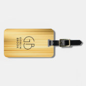 Modern Golden Metallic Black Monogram Brushed Bagagelabel (Voorkant horizontaal)