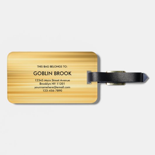 Modern Golden Metallic Black Monogram Brushed Bagagelabel (Achterkant horizontaal)