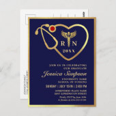 Modern Golden Navy Nursing Afstuderen Invitation Briefkaart (Voorkant / Achterkant)