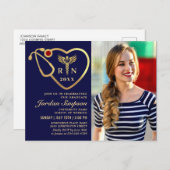 Modern Golden PHOTO Nursing Afstuderen Uitnodiging (Voorkant / Achterkant)