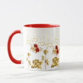  Modern Golden, Red Roses & Hanging Hearts Mok (Links)