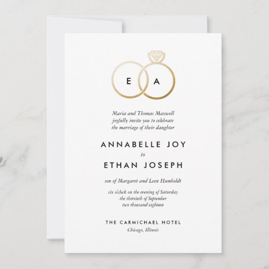 Modern Golden Rings Wedding Invitation Kaart (Voorkant)