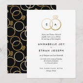 Modern Golden Rings Wedding Invitation Kaart (Voorkant / Achterkant)