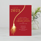 Modern Golden Tassel Afstuderen Folie Uitnodiging (Staand Voorkant)