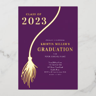 Modern Golden Tassel Afstuderen Folie Uitnodiging
