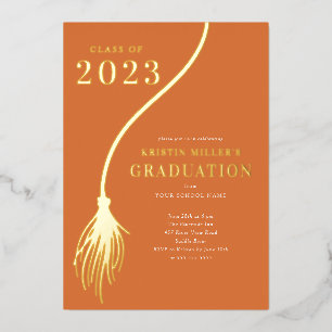 Modern Golden Tassel Afstuderen Folie Uitnodiging