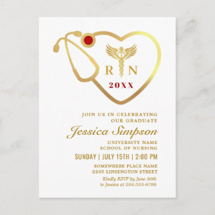Modern Golden White Nursing Afstuderen Invitation Briefkaart