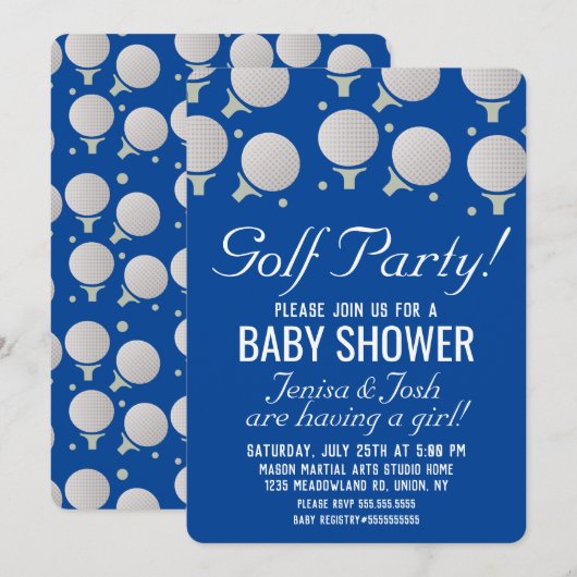 Modern Golf Balls Baby shower Party Blue Kaart (Voorkant / Achterkant)