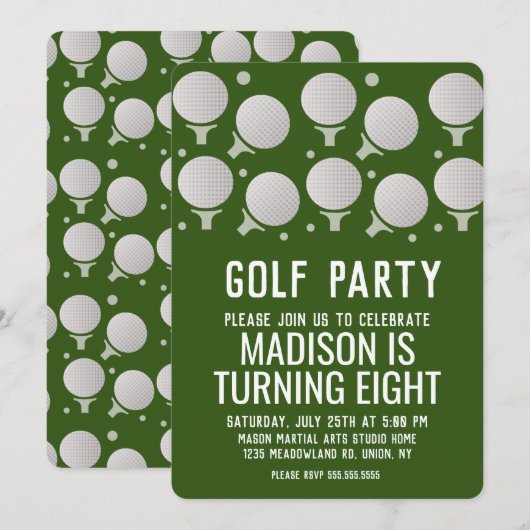 Modern Golf Balls Birthday Party Green Kaart (Voorkant / Achterkant)