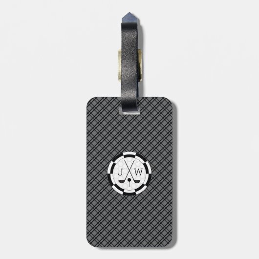 Modern Golf Equipment Motif en Monogram Bagagelabel (Achterkant verticaal)