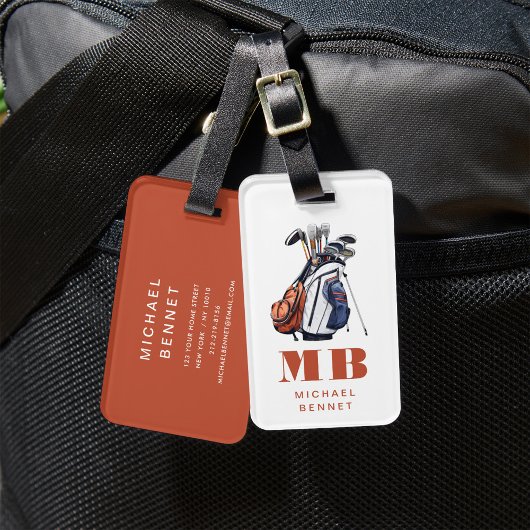 Modern Golf Sport Monogrammed Bagagelabel