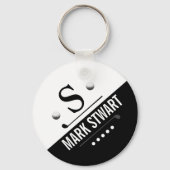 Modern Golfer Black White Monogram Sleutelhanger (Voorkant)